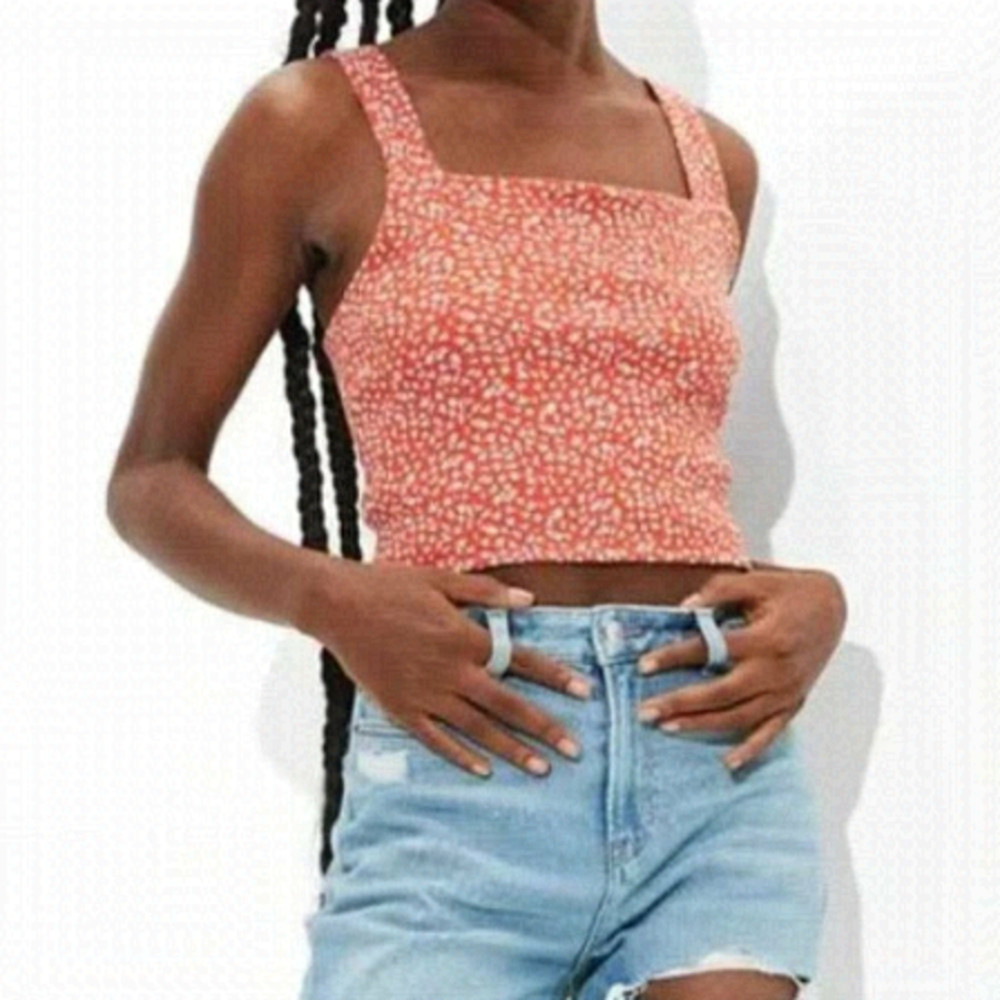 AMERICAN Eagle Orange Floral Crop Tank Top